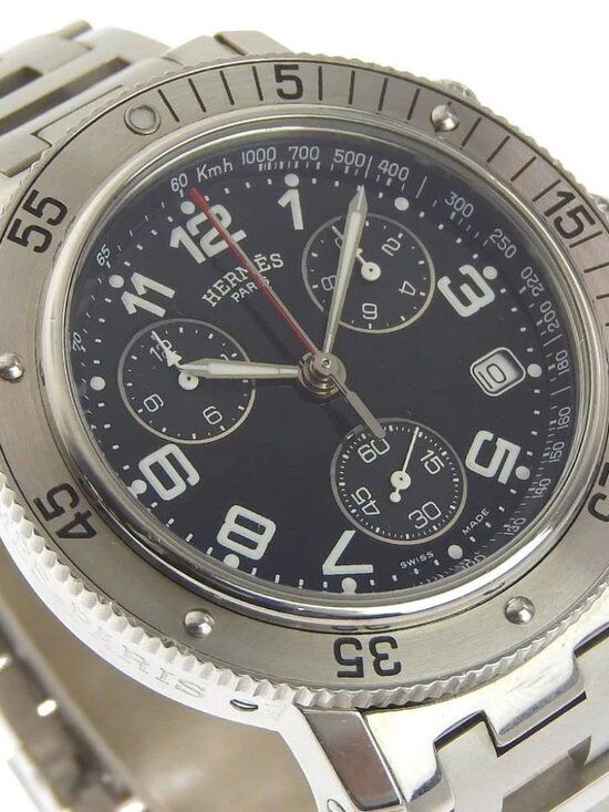 HERMES Clipper Watches CL2.910 blackDial Stainless Steel Quartz Chronograp... main image 10